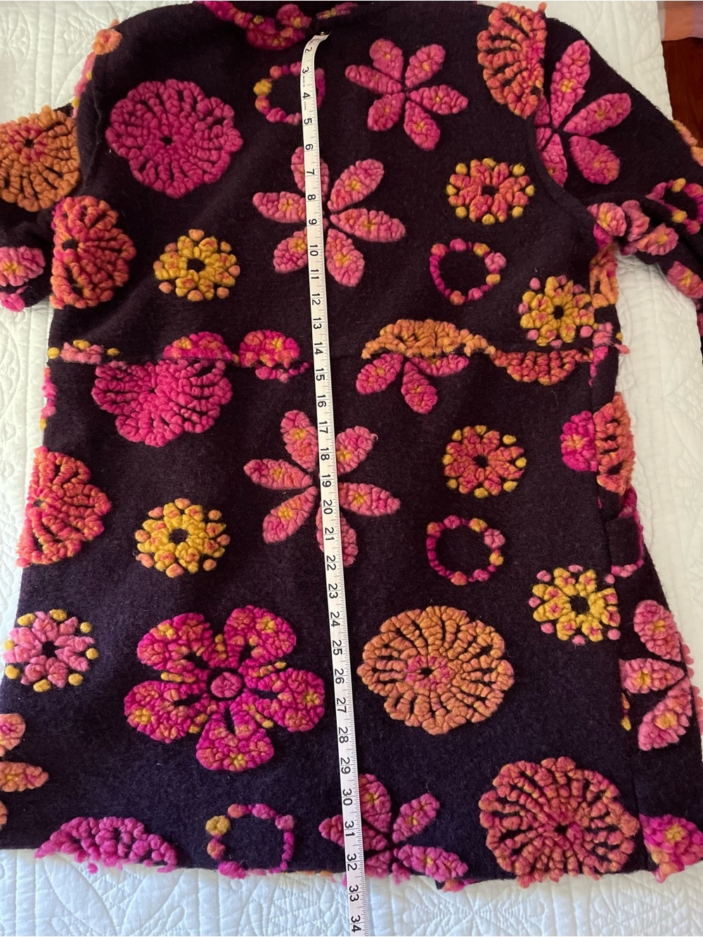 Made In Italy 3D Textured Floral Bobble Knit Felted Appliqués Hooded Coat NWT - Picture 5 of 6